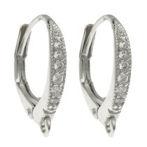 2x 925 Sterling Silver Leverback Earwire Clear CZ Crystal Dangle Charm Connector