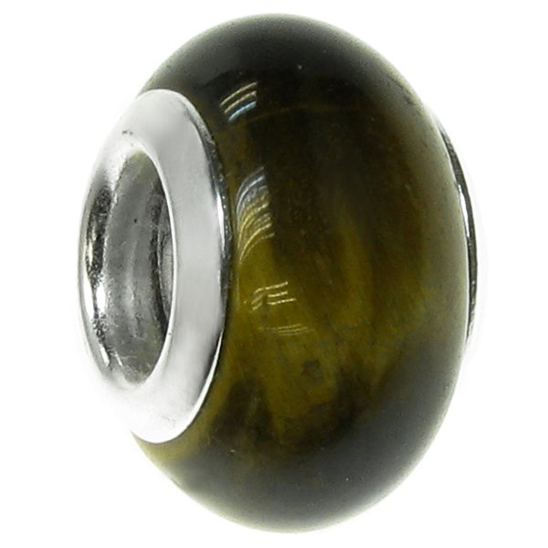 Sterling Silver Tiger Eye Bead for European Charm Bracelets 12.5mm