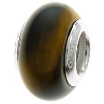 Sterling Silver Tiger Eye Bead for European Charm Bracelets 12.5mm