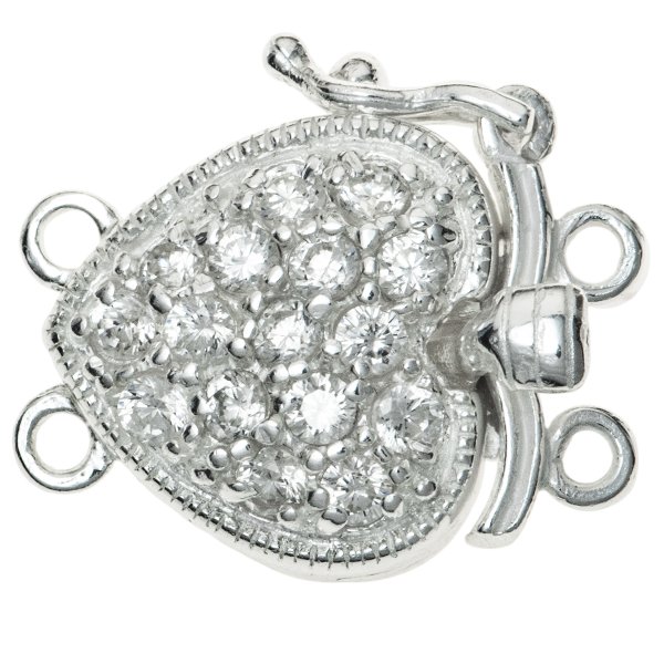 1x Sterling Silver HEART Pearl Box CZ Crystal Bead Clasp 18mm