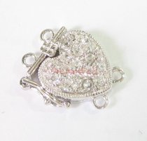 1x Sterling Silver HEART Pearl Box CZ Crystal Bead Clasp 18mm
