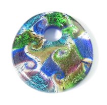 LEGEND Gold Silver Huge Lampwork Fused DICHROIC ROUND Glass Pendant 45mm