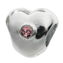 Sterling Silver Puff Heart Pink Rose Cz Crystal for European Charm Bracelets Bead 10.6mm