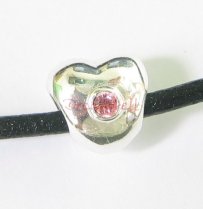 Sterling Silver Puff Heart Pink Rose Cz Crystal for European Charm Bracelets Bead 10.6mm