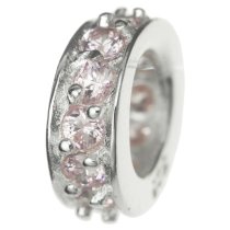 Sterling Silver ROUND RING Bead Pink Rose CZ crystals for European Bead charm Bracelet
