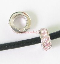 Sterling Silver ROUND RING Bead Pink Rose CZ crystals for European Bead charm Bracelet