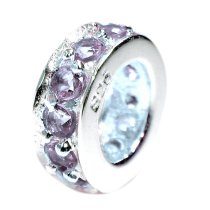 Sterling Silver ROUND RING Bead violet CZ crystals for European Charm Bracelets
