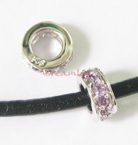 Sterling Silver ROUND RING Bead violet CZ crystals for European Charm Bracelets
