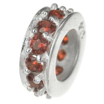 Sterling Silver ROUND RING Bead Siam CZ crystals for European Charm Bracelets
