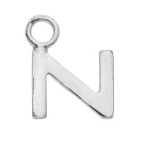 1x Sterling Silver Initial Letter N Charm Dangle Bead