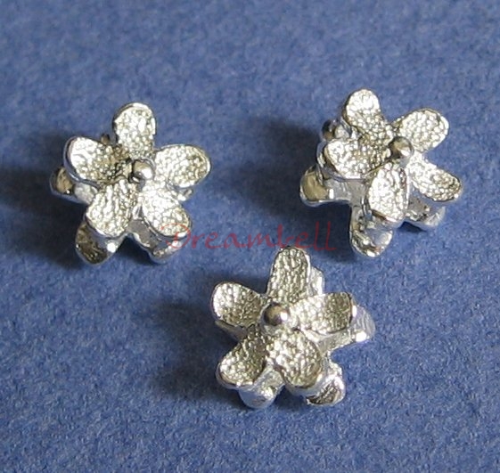 4x 925 Sterling Silver Flower spacer beads