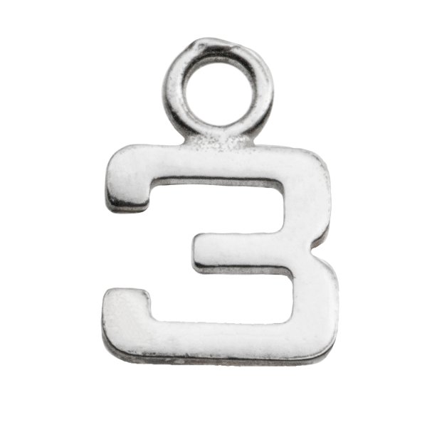 1x Sterling Silver Number 3 Charm Dangle Bead