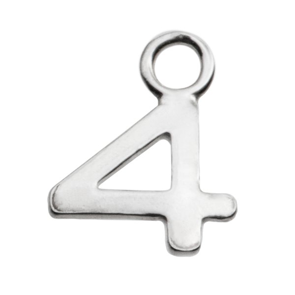 1x Sterling Silver NUMBER 4 Charm Dangle Bead