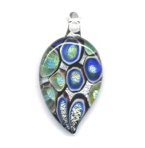 Mosaic Silver Leaf Lampwork Fused DICHROIC Glass Pendant 51mm
