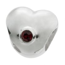 Sterling Silver Puff Heart Siam Cz Crystal for European Charm Bracelets Bead 10.6mm