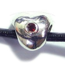 Sterling Silver Puff Heart Siam Cz Crystal for European Charm Bracelets Bead 10.6mm