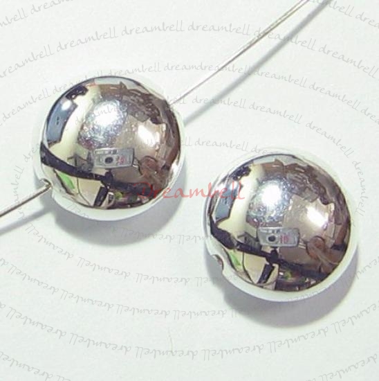 2 STERLING SILVER Round Plain Puff Focal BEAD SPACER 12mm