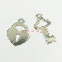 Sterling Silver HEART LOCK & KEY Charm Dangle Bead