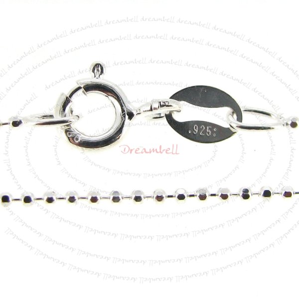 1x Sterling silver faceted round Ball Chain Necklace 1mm w/ spring ring 16"