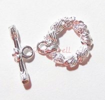 1x Sterling Silver Round Flower Bead Toggle Clasp 14mm