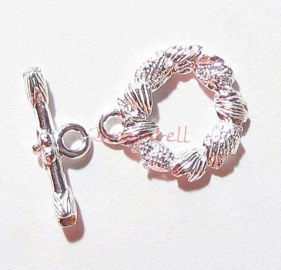 1x Sterling Silver Round Flower Bead Toggle Clasp 14mm