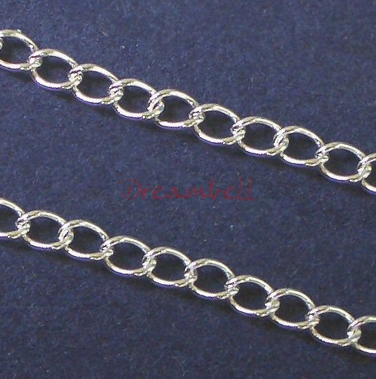 12" x Sterling Silver Oval Diamond CABLE Link Chain bead 3.6mmx2.4mm