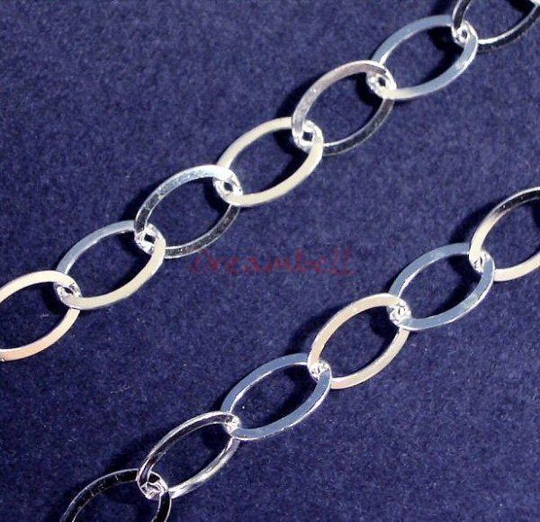 12" x Sterling Silver BRLL OVAL Link FLAT ROLO Chain bead 7.4mmx5mm