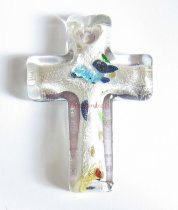 1x Encased Dichroic Lampwork Glass Cross Pendant Bead 50mm
