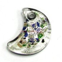 1x Encased Dichroic Lampwork Glass Moon Pendant Bead 35mm
