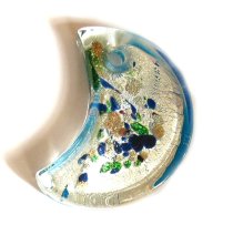 1x Encased Dichroic Lampwork Glass Moon Pendant Bead 35mm