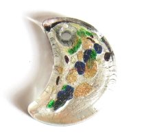 1x Encased Dichroic Lampwork Glass Moon Pendant Bead 35mm