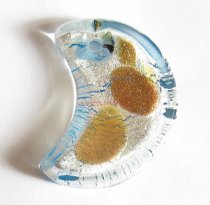 1x Encased Dichroic Lampwork Glass Moon Pendant Bead 35mm