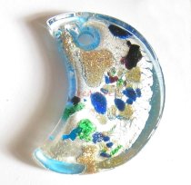 1x Encased Dichroic Lampwork Glass Moon Pendant Bead 35mm