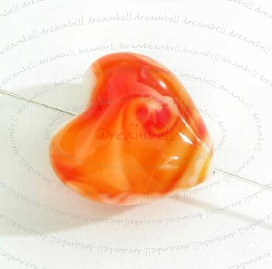 4x HEART Lampwork Glass Focal bead Siam Red 15mm
