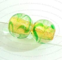 2x Lampwork Glass round ball bead Gold Green 12mm