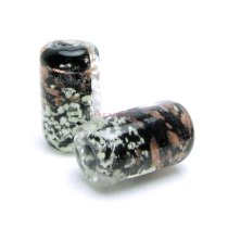 2x Lampwork Glass Focal TUBE bead Gold stone 18mm