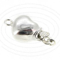 1x Sterling silver PUFF SWEET HEART Pearl Box clasp 1-strand 10mm