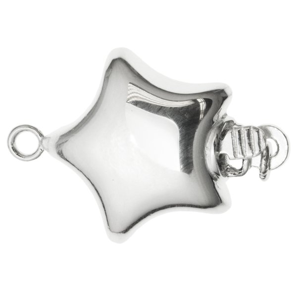 1x Sterling Silver Puff Litte Star Pearl Box Clasp 1-strand 13mm