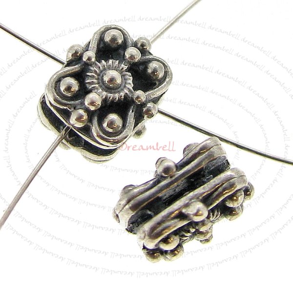 2x Bali Sterl Silver FLOWER BOX Spacer connector bead 8mm HEAVY