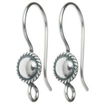 2x Bali Antique Sterling Silver Round Shield Ear Wire Earring Hook