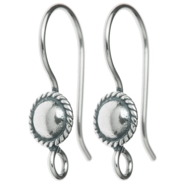 2x Bali Antique Sterling Silver Round Shield Ear Wire Earring Hook