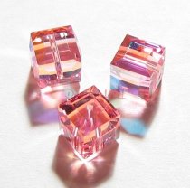 4x Swarovski Elements Crystal 5601 Cube Bead Rose Pink AB 6mm