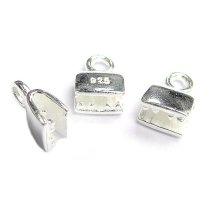 4x Sterling SILVER LEATHER RIBBON CLIP CORD END CRIMP CAP