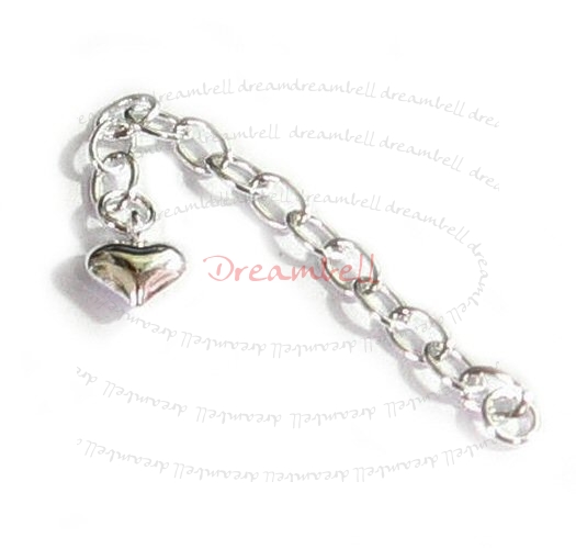 2x STERLING SILVER Bead Chain Extender w/ 7mm PUFF HEART 2"