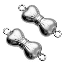 2x Sterling Silver PUFF BOW TIE Bead connector 21mm x 8.1mm