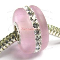 Sterling Silver Crystal Pink Rose frosted glass Bead for European Charm Bracelet Birthstone October