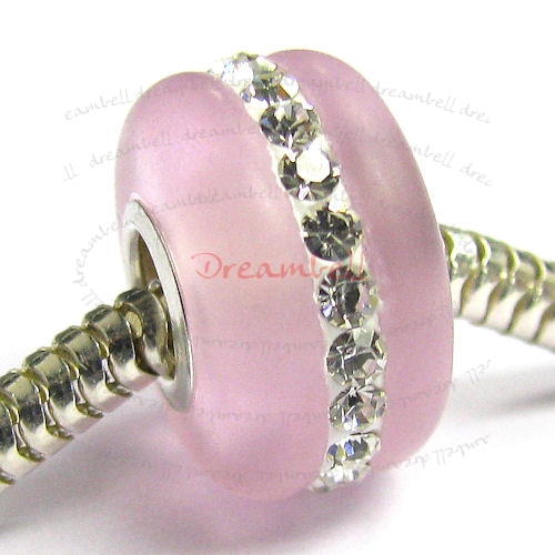 Sterling Silver Crystal Pink Rose frosted glass Bead for European Charm Bracelet Birthstone October