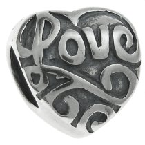 Antique STERLING SILVER HEART LOVE Bead for European Charm Bracelets