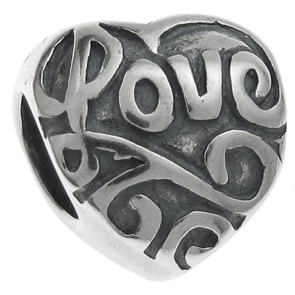 Antique STERLING SILVER HEART LOVE Bead for European Charm Bracelets