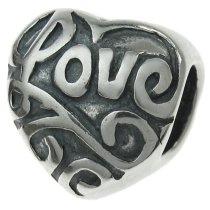 Antique STERLING SILVER HEART LOVE Bead for European Charm Bracelets